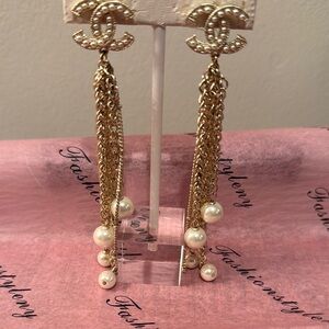 Gold and Pearl Chain Drop Earrings